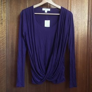 NWT Michael Kors Long Sleeve Faux Wrap Drape Top